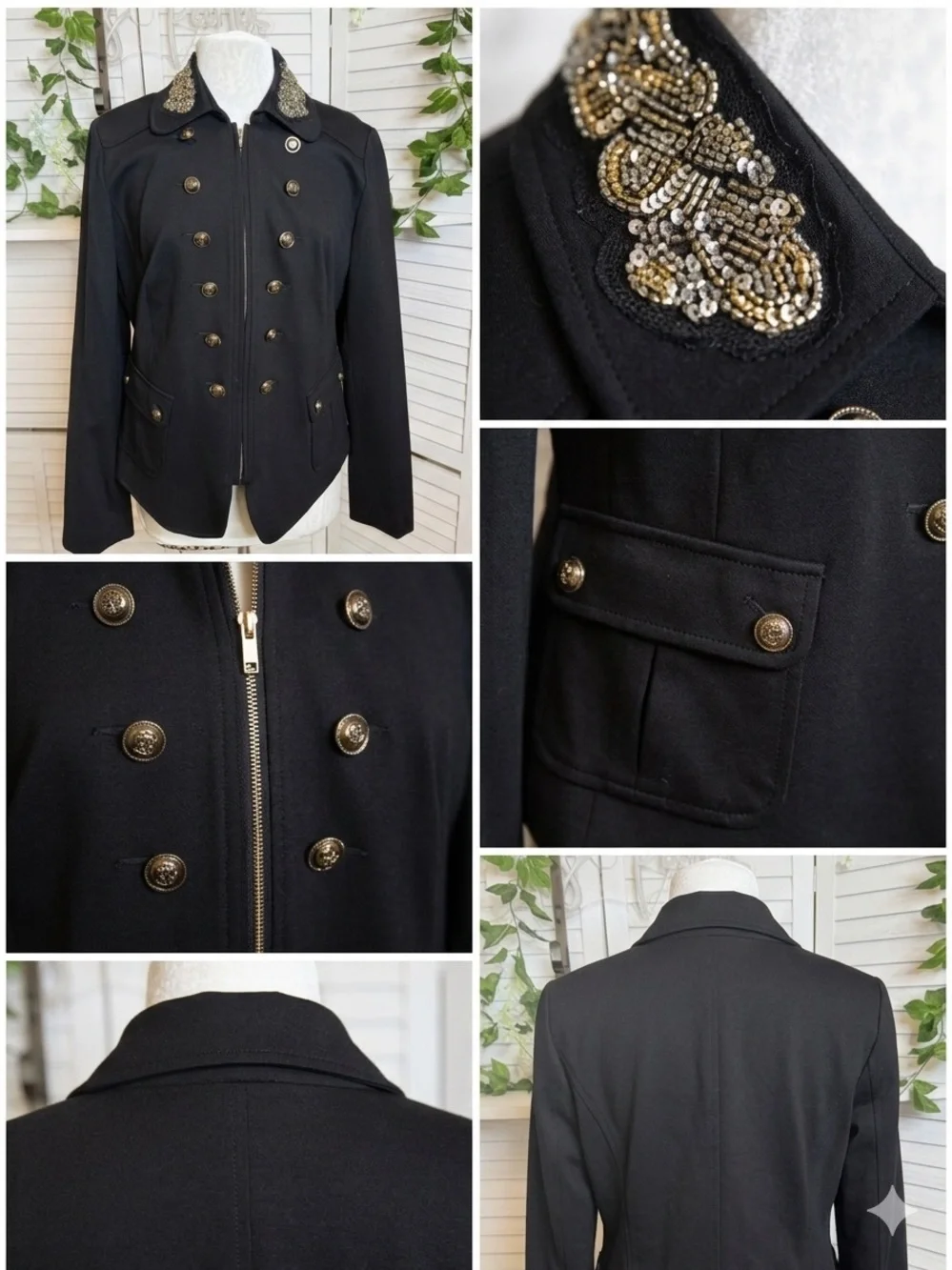 INC Military Band Jacket Black Embellished Beaded Collar Blazer Size XL - Picture 1 of 8